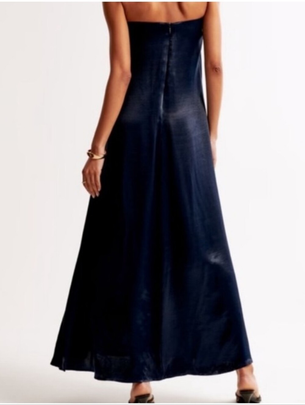 Abercrombie & Fitch Strapless Navy Satin Maxi Gown Sz-L - Picture 2 of 9